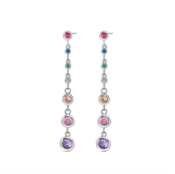 Sterling Silver Rhodium Plated Earrings with Declining Coloured Chatons